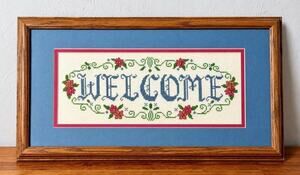 Vintage 1980s Hand-Stitched Welcome Cross Stitch Sampler, Floral Needlepoint